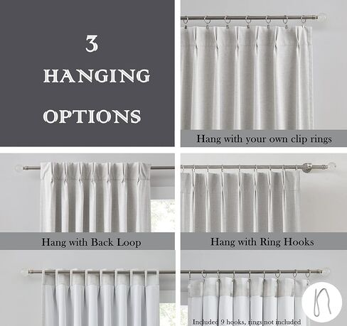 ستائر تعتيم كاملة مطوية بألواح من الكتان، مجموعات معالجة النوافذ المعزولة حرارياً مع علامة تبويب خلفية لمنزل المزرعة وغرفة المعيشة وغرفة النوم، ستارة موفرة للطاقة مع خطافات، 40 بوصة × 95 بوصة × 2، طبيعي in Kuwait