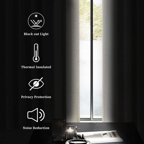 ستائر تعتيم كاملة مطوية بألواح من الكتان، مجموعات معالجة النوافذ المعزولة حرارياً مع علامة تبويب خلفية لمنزل المزرعة وغرفة المعيشة وغرفة النوم، ستارة موفرة للطاقة مع خطافات، 40 بوصة × 95 بوصة × 2، طبيعي in Kuwait