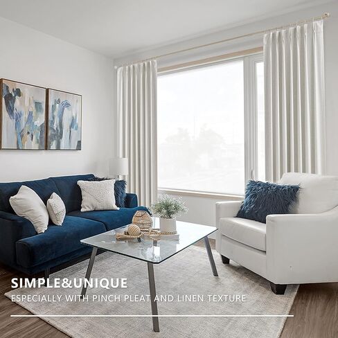 ستائر تعتيم كاملة مطوية بألواح من الكتان، مجموعات معالجة النوافذ المعزولة حرارياً مع علامة تبويب خلفية لمنزل المزرعة وغرفة المعيشة وغرفة النوم، ستارة موفرة للطاقة مع خطافات، 40 بوصة × 95 بوصة × 2، طبيعي in Kuwait