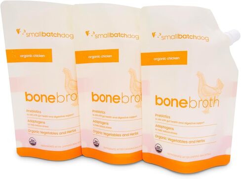 مرق العظام الثابت على الرف للحيوانات الأليفة من سمولباتش، 3 عبوات، 16 أونصة سائلة لكل منها (إجمالي 48 أونصة سائلة)، وصفة الدجاج العضوية، الجزء العلوي للكلاب والقطط in Kuwait