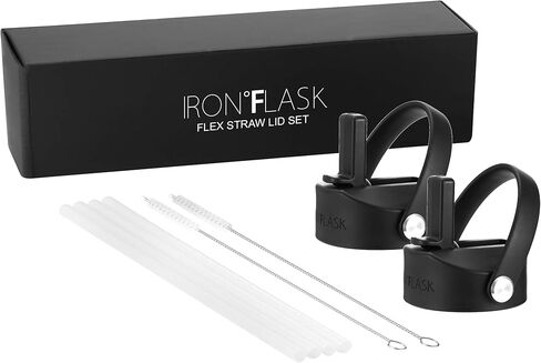 IRON °FLASK Flex Straw Lid for Wide Mouth Insulated Sports Water Bottles, Simple BPA Free, 2 Lids, 4 Straws, 2 Cleaning Brushes (Black) in Kuwait