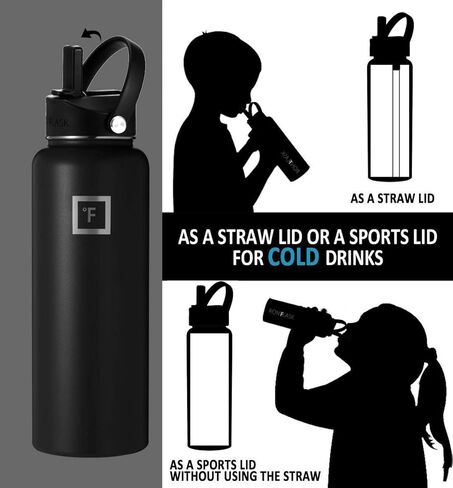 IRON °FLASK Flex Straw Lid for Wide Mouth Insulated Sports Water Bottles, Simple BPA Free, 2 Lids, 4 Straws, 2 Cleaning Brushes (Black) in Kuwait