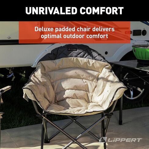 Lippert Big Bear Duotone Camping Chair - Dark Grey with Sand Accent, Comfortable Round Shape, Oversized Pillow Cushions, Powder Coated Steel, 600D Polyester Fabric, 300 lb. Capacity, 2022114817 in Saudi Arabia
