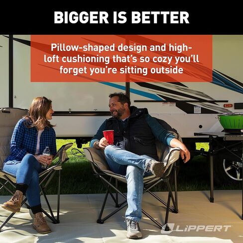 Lippert Big Bear Duotone Camping Chair - Dark Grey with Sand Accent, Comfortable Round Shape, Oversized Pillow Cushions, Powder Coated Steel, 600D Polyester Fabric, 300 lb. Capacity, 2022114817 in Saudi Arabia