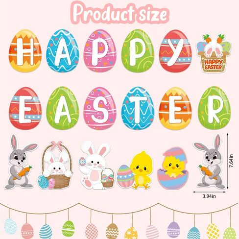 46 قطعة من قطع بيض عيد الفصح لتزيين لوحة الإعلانات، قطع أرنب عيد الفصح الملونة من الورق المقوى على شكل أرنب مع 100 نقطة صمغ لألعاب حفلات عيد الفصح وديكورات جدران المنزل in Kuwait
