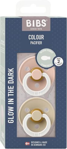 BIBS Pacifiers 6-18 Months | 2-Pack Soothers | BPA-Free Symmetrical Nipple | Made in Denmark | Blush Glow/Vanilla Glow Colour Pacifier in Saudi Arabia