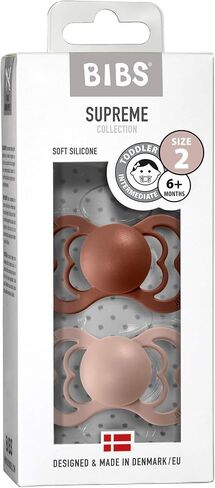 BIBS Pacifiers - Supreme Collection | BPA-Free Baby Pacifier | Made in Denmark | Set of 2 Woodchuck/Blush Color Premium Soothers | Size 6-18 Months in Saudi Arabia