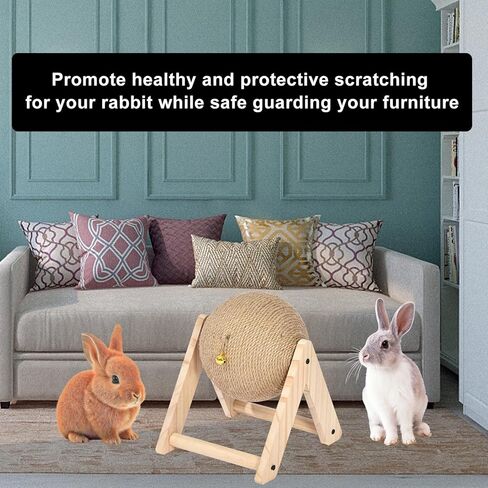 لعبة خدش الارانب لمستلزمات الارانب، كرة خدش من خشب السيزال الطبيعي للارانب الداخلية والشنشيلة والحيوانات الصغيرة، العاب النمس (مقاس M) in Kuwait