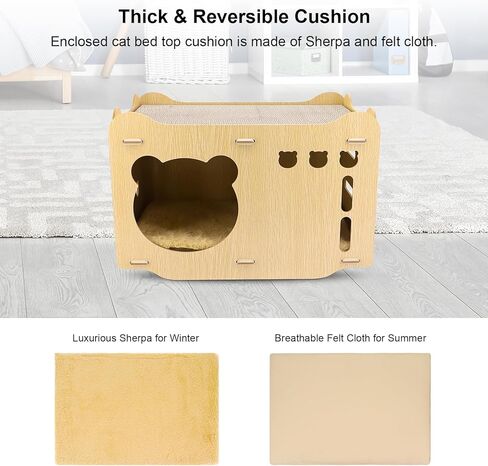 Wooden Cat House Corrugated Cat Scratch Board Detachable Design Wear-Resistant and Chip-Free Vertical Double-Layer Superimposed Cat Nest, Stable and Solid, Available on Both Sides (Cat Shape) in Kuwait