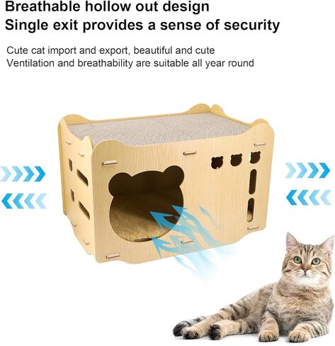 Wooden Cat House Corrugated Cat Scratch Board Detachable Design Wear-Resistant and Chip-Free Vertical Double-Layer Superimposed Cat Nest, Stable and Solid, Available on Both Sides (Cat Shape) in Kuwait