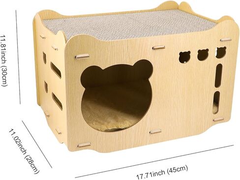 Wooden Cat House Corrugated Cat Scratch Board Detachable Design Wear-Resistant and Chip-Free Vertical Double-Layer Superimposed Cat Nest, Stable and Solid, Available on Both Sides (Cat Shape) in Kuwait