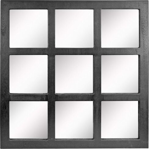 Stonebriar 23.5" x 23.5" Square Black 9 Window Pane Hanging Wall Mirror with Attached Mounting Brackets, Decorative Rustic Decor for The Living Room, Bedroom, Bathroom, Hallway, and Entryway in Saudi Arabia