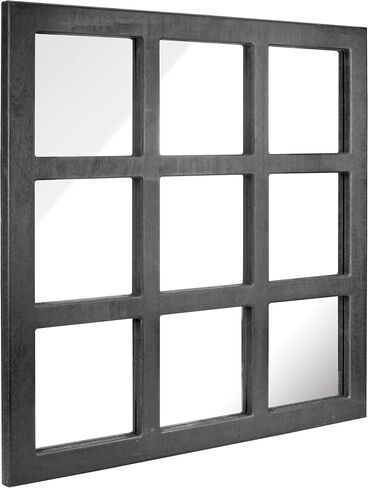 Stonebriar 23.5" x 23.5" Square Black 9 Window Pane Hanging Wall Mirror with Attached Mounting Brackets, Decorative Rustic Decor for The Living Room, Bedroom, Bathroom, Hallway, and Entryway in Saudi Arabia