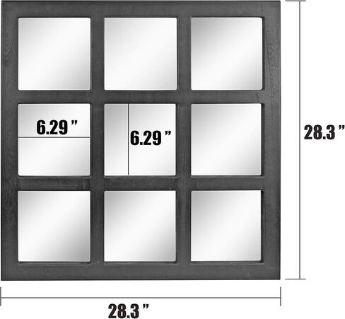 Stonebriar 23.5" x 23.5" Square Black 9 Window Pane Hanging Wall Mirror with Attached Mounting Brackets, Decorative Rustic Decor for The Living Room, Bedroom, Bathroom, Hallway, and Entryway in Saudi Arabia
