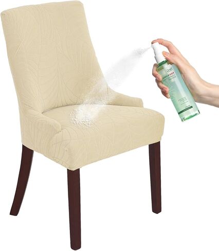 Jacquard Waterproof Stretch Wingback Chair Cover Slipcover - Reusable Protector Cover for Dining Room Banquet Home Decor etc Machine Washable Hand Washable (Beige,1PC) in Kuwait