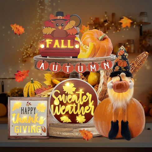 Christmas Tiered Tray Decorations Classic Design, Christmas Wooden Signs & Gnome Plush Decor 6 PCS for Home Indoor Table, Xmas Tabletop Farmhouse Rustic for Home Kitchen Holiday in Kuwait