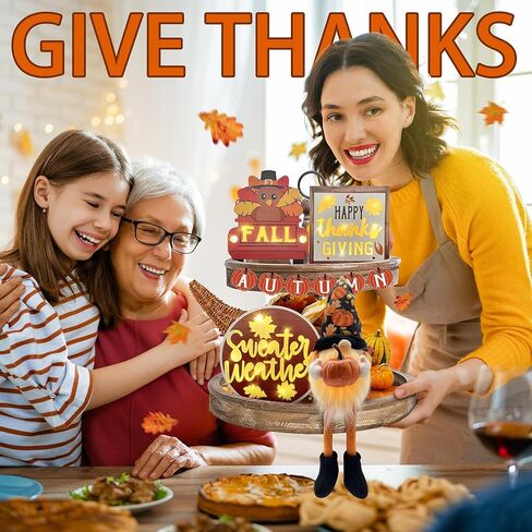 Christmas Tiered Tray Decorations Classic Design, Christmas Wooden Signs & Gnome Plush Decor 6 PCS for Home Indoor Table, Xmas Tabletop Farmhouse Rustic for Home Kitchen Holiday in Kuwait