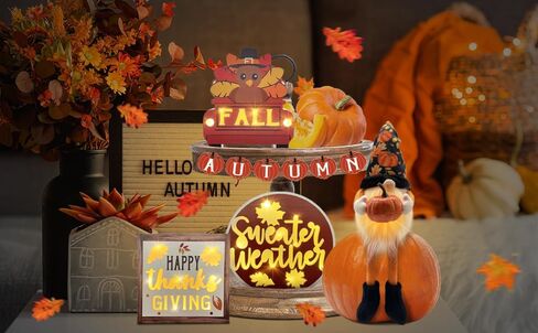 Christmas Tiered Tray Decorations Classic Design, Christmas Wooden Signs & Gnome Plush Decor 6 PCS for Home Indoor Table, Xmas Tabletop Farmhouse Rustic for Home Kitchen Holiday in Kuwait