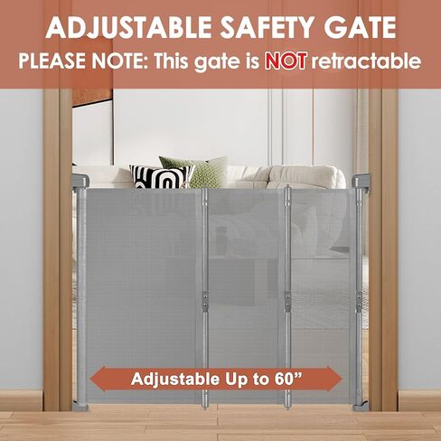 (غير قابلة للسحب) بوابة أطفال قابلة للتعديل بعرض 0-60 بوصة، بوابة أطفال شبكية مع قفل أمان، قابلة للطي لتوفير المساحة، بوابة شبكية محمولة قابلة للطي للكلاب بوابة أطفال للسلالم وبوابة داخلية وخارجية (أسود) in Kuwait