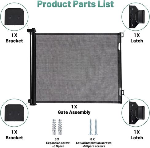 لينديا مجموعة قطع غيار لبوابة الاطفال القابلة للسحب باللون الاسود، مجموعة ادوات بوابة الكلاب القابلة للسحب، 2 دعامة، 2 مزلاج، 1 مجموعة من البراغي لبوابة الحيوانات الاليفة القابلة للسحب اسين in Kuwait