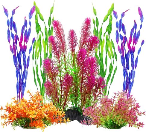 MyLifeUNIT Artificial Aquarium Plants, Plastic Fish Tank Plants for Aquarium Decorations, Pack of 7 (Style B) in Kuwait