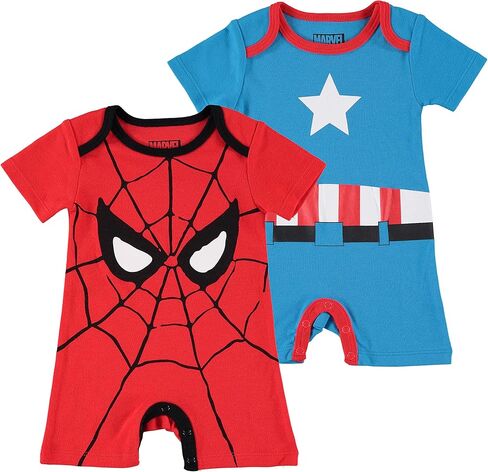 Happy Threads Marvel Captain America Spiderman Newborn Baby Boys Infants Snap Suit Rompers 2 Pack in Kuwait
