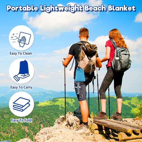 بطانية شاطئ Libay - بساط شاطئ مقاوم للرمل مقاس 79 بوصة × 83 بوصة مناسب لـ 4-7 بالغين - بطانيات شاطئ سريعة الجفاف مقاومة للماء خفيفة الوزن ومحمولة في الهواء الطلق للتخييم والمشي لمسافات طويلة (رمادي-أبيض-أزرق) in Kuwait