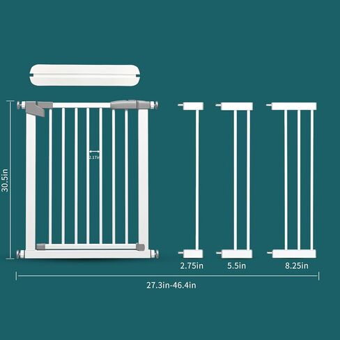 بوابة اطفال للسلالم بعرض 27.3 انش الى 46.5 انش، بوابة اطفال عريضة للغاية تثبت بالضغط تلقائيا للمداخل، بوابة للكلاب بطول 30.5 انش مع باب، تتضمن 3 وصلات (2.75 انش، 5.5 انش، 8.25 انش) in Kuwait