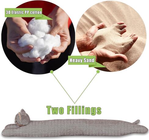 sanferge كيتي القط مسودة الباب سدادة لأسفل الباب، الثقيلة 3lb 34 بوصة النسيج الزخرفية تحت مسودة الباب مانع، نافذة مرجحة مشروع الحرس دليل الصوت توفير الطاقة تقليل ضوضاء الهواء، البني in Kuwait