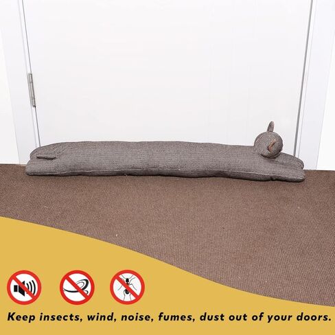 sanferge كيتي القط مسودة الباب سدادة لأسفل الباب، الثقيلة 3lb 34 بوصة النسيج الزخرفية تحت مسودة الباب مانع، نافذة مرجحة مشروع الحرس دليل الصوت توفير الطاقة تقليل ضوضاء الهواء، البني in Kuwait