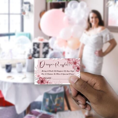 مجموعة ألعاب رافل للحفاضات، رافل بيبي شاور (1 لافتة واقفة + 50 بطاقة تخمين)، تذكرة إدخال الأزهار الوردية، زينة استحمام الطفل، بطاقة لعبة حمام الطفل لتجلب حزمة من الحفاضات- XN19 in Kuwait