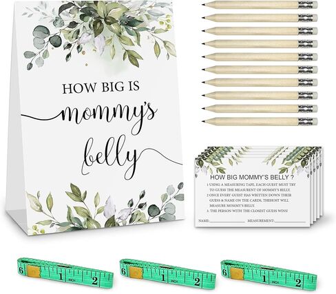 شريط قياس البطن مطبوع بعبارة «How Big is Mommy's Belly Sign»، شريط قياس البطن لحفلات استقبال المولود الجديد، قياس نتوء الطفل How Big Is Moms البطن، بطاقات استقبال المولود بطابع ورقة خضراء in Kuwait