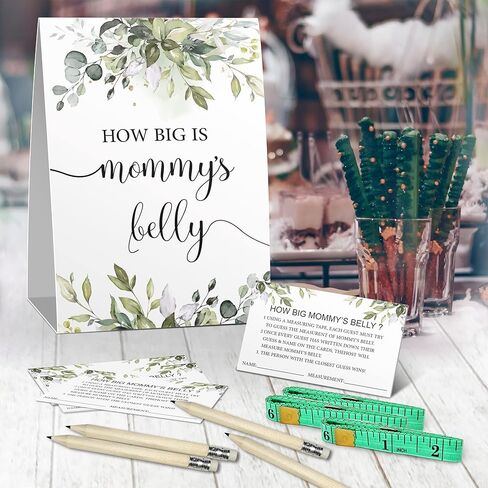 شريط قياس البطن مطبوع بعبارة «How Big is Mommy's Belly Sign»، شريط قياس البطن لحفلات استقبال المولود الجديد، قياس نتوء الطفل How Big Is Moms البطن، بطاقات استقبال المولود بطابع ورقة خضراء in Kuwait