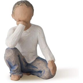 Willow Tree Inquisitive Child, Nurtured by Your Loving Care, Seated Boy Figure in Blue Jeans, Works Well in Groupings That Reflect Family Relationships, Sculpted Hand-Painted Figure in Saudi Arabia