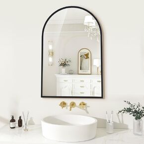 مرآة حائط مقوسة من FuQiBasics، مرآة زينة للحمام مقاس 60.96 سم × 91.44 سم، مرآة فريدة مثبتة على الحائط، مرآة مقوسة سوداء حديثة لغرفة المعيشة، المدفأة، غرفة النوم، المدخل in Kuwait