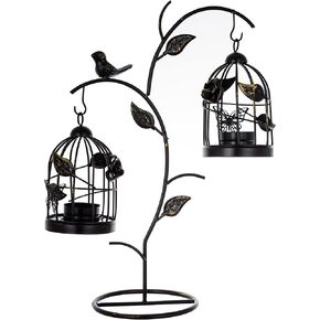 حامل شموع على شكل قفص العصافير فوانيس شموع لأقفاص الطيور المزخرفة لطاولات شموع الزفاف المركزية - مجموعات حامل شموع عتيقة قوطية لتزيين رف الموقد (أسود متعثر 03، S + L) in Kuwait
