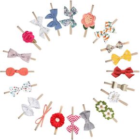 MEISO Baby Headbands, 20 Pcs Baby Girl Headbands and Bows flower, Nylon Hairbands, Newborn Hair Bow Elastics, Newborn Infant Toddler Hair Accessories Gifts in Kuwait