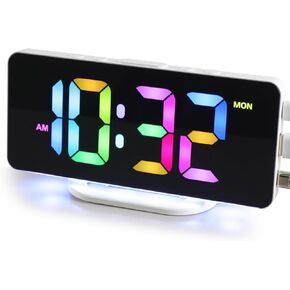 ساعة رقمية بشاشة كبيرة، منبه كهربائي LED 3 مستويات سطوع، منافذ USB مزدوجة ديكور حديث لديكور غرفة النوم المنزلية - أبيض in Kuwait