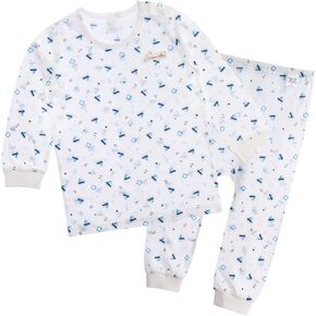 طقم بيجاما للأطفال الرضع مصنوع من القطن العضوي بنسبة 100% خفيف الوزن وأكمام طويلة من قماش الجاكار لربيع وصيف in Kuwait