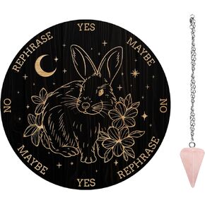 AHANDMAKER Pendulum Board Set, Wooden Dowsing Divination Board Metaphysical Message Board with Crystal Pendulum Necklace for Witchcraft Wiccan Altar Supplies Kit, Bottle & Plants