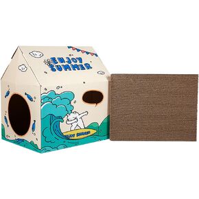 بيت القطط من الورق المقوى Pbed مع وسادة خدش، سرير للقطط، متجر كيتي برجر للقطط الداخلية/الخارجية، منزل لعب القطط وديكور المنزل، لعبة خدش القطط لعيد ميلاد القطط، مخبأ للأرنب والحيوانات الصغيرة in Kuwait