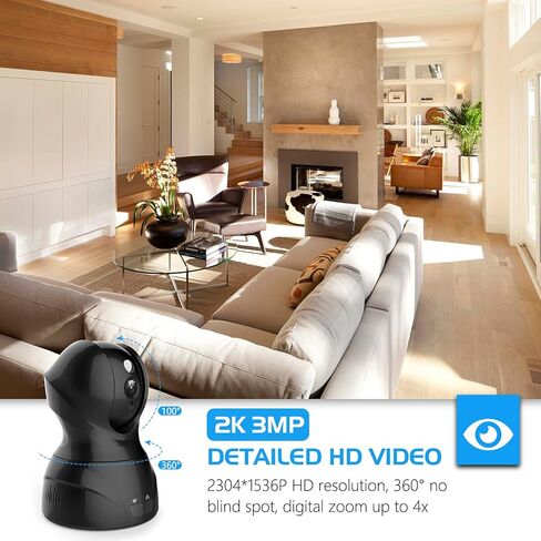 كاميرا مراقبة Syeh كاميرا WiFi للحيوانات الأليفة كاميرا IP لاسلكية داخلية 1536P كاملة BlackP in Kuwait