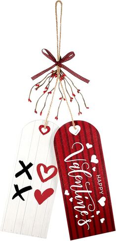 Suzile Valentine's Day Wooden Hanging Decoration Entryway Doorknorb Valentines Door Wall Sign with Bow and Simulated Berries for Home Front Door Porch Decor in Saudi Arabia