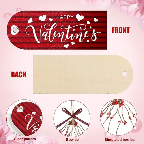 Suzile Valentine's Day Wooden Hanging Decoration Entryway Doorknorb Valentines Door Wall Sign with Bow and Simulated Berries for Home Front Door Porch Decor in Saudi Arabia