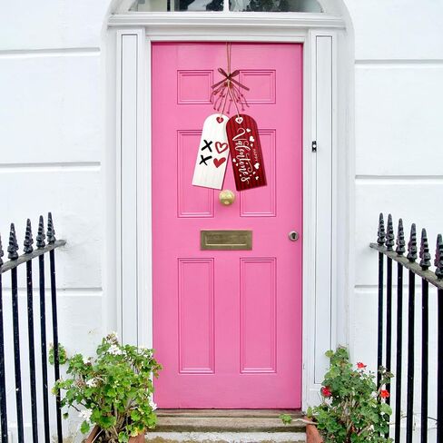 Suzile Valentine's Day Wooden Hanging Decoration Entryway Doorknorb Valentines Door Wall Sign with Bow and Simulated Berries for Home Front Door Porch Decor in Saudi Arabia