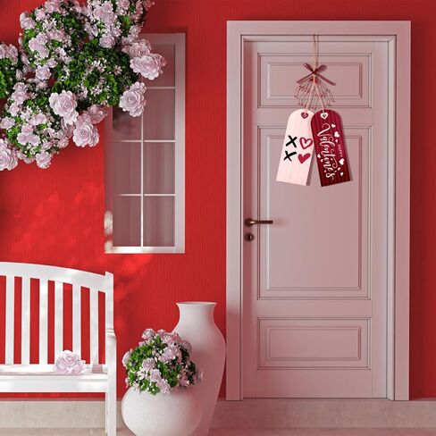 Suzile Valentine's Day Wooden Hanging Decoration Entryway Doorknorb Valentines Door Wall Sign with Bow and Simulated Berries for Home Front Door Porch Decor in Saudi Arabia
