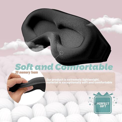 Ultra-Comfort Sleep Mask for Men and Women - 3D Deep Contoured Eye Mask with Adjustable Strap - Ideal for Sleeping, Yoga, and Traveling - Superior Light Blocking Blindfold(Black) in Kuwait