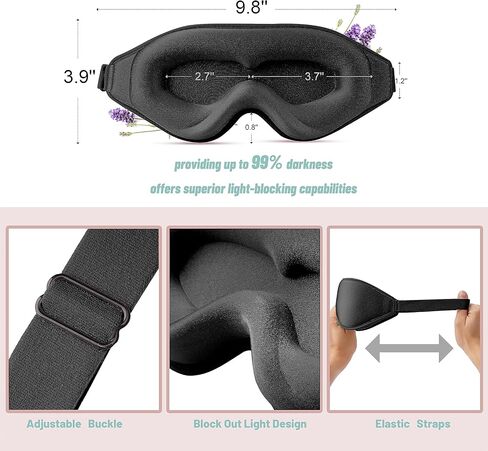 Ultra-Comfort Sleep Mask for Men and Women - 3D Deep Contoured Eye Mask with Adjustable Strap - Ideal for Sleeping, Yoga, and Traveling - Superior Light Blocking Blindfold(Black) in Kuwait