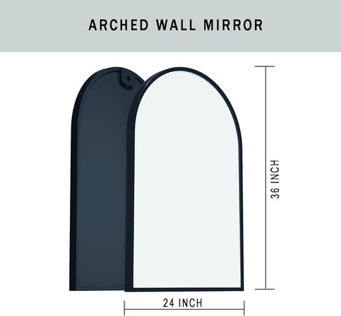 مرآة حائط مقوسة من FuQiBasics، مرآة زينة للحمام مقاس 60.96 سم × 91.44 سم، مرآة فريدة مثبتة على الحائط، مرآة مقوسة سوداء حديثة لغرفة المعيشة، المدفأة، غرفة النوم، المدخل in Kuwait