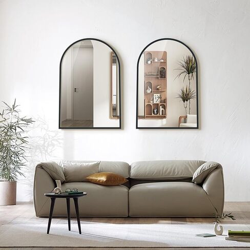 مرآة حائط مقوسة من FuQiBasics، مرآة زينة للحمام مقاس 60.96 سم × 91.44 سم، مرآة فريدة مثبتة على الحائط، مرآة مقوسة سوداء حديثة لغرفة المعيشة، المدفأة، غرفة النوم، المدخل in Kuwait